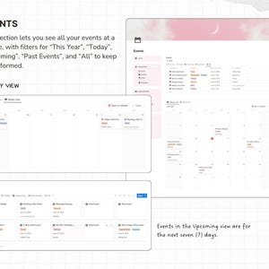 EVENTS - see all your events at a glance, with filters for “This Year”, “Today”, “Upcoming”, “Past Events”, and “All” to keep you informed.