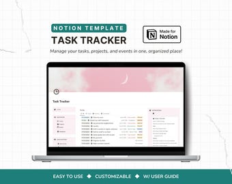 Task Tracker Notion Template, To-Do List, Project Management, Events Planner, Digital Productivity Tool
