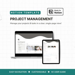 Notion Project Management Template | One-Page Productivity Dashboard | Simple Project Planner Business Task Tracker