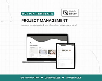 Notion Project Management Template | One-Page Productivity Dashboard | Simple Project Planner Business Task Tracker