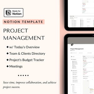 Project Management Notion Template for team, with Client directory, Meetings Notes, Task Manager, Budget Tracker