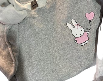 Minimalist Pink Bunny Embroidered Sweatshirt