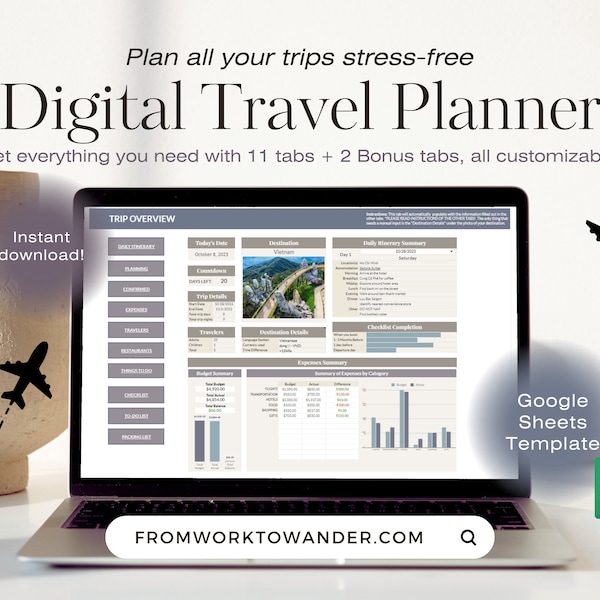 Digital Travel Planner for Google Sheets Template | Trip Planner| Vacation Planner | Holiday Planner
