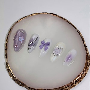 ATEEZ ANITEEZ Custom KPOP Bias Nails/Sandeoki Nails/Concert Nails/Coquette Bow Nails/Press On Nails/Purple Pearl Y2K Nails/Reusable Nails
