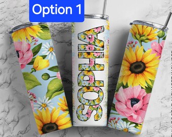 Personalized tumblers, flower design tumbler, engraved, add name