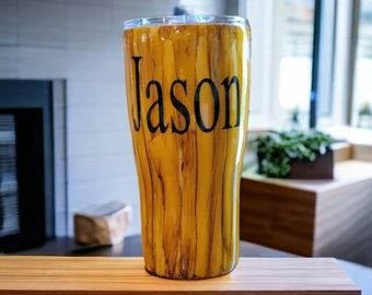 Gift for him, woodgrain tumblers and business logos, Dad gifts