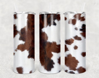 Western Cow Print Skinny Tumbler: 20 oz Insulated Travel Cup
