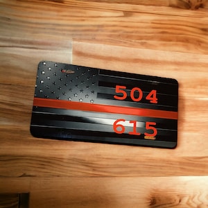 Custom license plate, thin red line, fire department theme