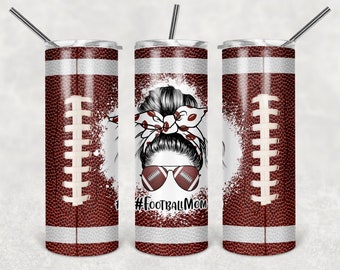 Football mom tumbler, Messy bun