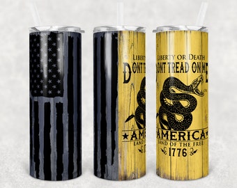 Don't Tread On Me Tumbler: Woodgrain Flag 20oz Stainless Steel