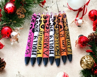 Leopard print glitter pens, personalized pens for gifting