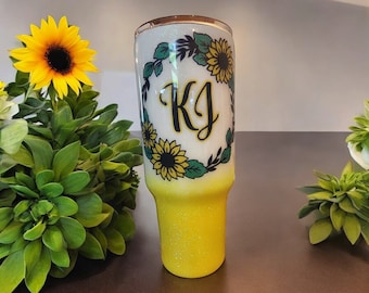 Personlized Sunflower glitter tumbler
