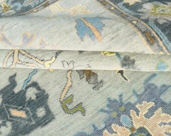 Hand-Knotted Wool Oushak Rug: Grey & Ivory Turkish Area Rug