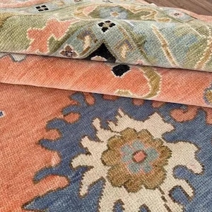 Rug with flowers, Peach color rug, Sustainable rug, Turkish vintage rug, Wider rug, Handmade area rug, Large rug, 8X10, 9X12, 10X14, 12X15