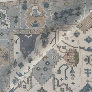Elegant Handknotted Beige And Grey Oushak Rug - Antique-Style Contemporary Design, Available in  6x9, 8x10, 9x12, 10x14 ft | Living Room Rug
