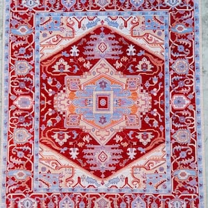 8x10 ft Quick Ship! Hand Knotted Red Oushak Rugs Contemporary Modern Area Rugs, Turkish Rug With Ivory Accent Evergreen Wool Rug,10x14,12x15