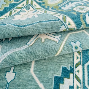 8x10 ft Quick Ship!L Green L blue Oushak Hand Knotted Rug  9x12, Handmade Rugs for Living Room - Antique style Contemporary rug
