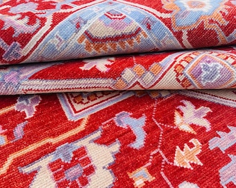Handgeknüpfter Wollteppich im indischen Stil, traditioneller roter Teppich aus dem Orient