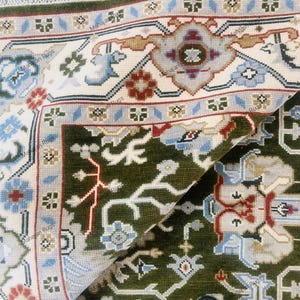 8x10 ft Turkish inspired Handknotted Oushak Rug - Exquisite Handcrafted Green- Multicolour Artisan crafted Design Rug