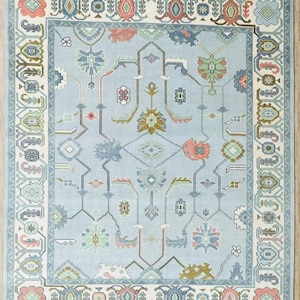 8x10 ft Quick Ship! Cadet Grey Beige Oushak Rug, Contemporary Modern Area Rug, Olive Beige Turkish Rug With Ivory  Wool Rug for living-room