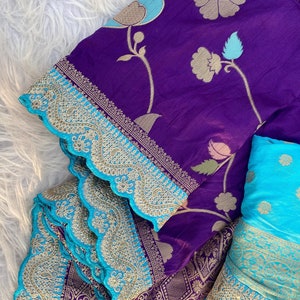 Puro sari Banarasi Pattu con tessitura zari butta su tutto il bordo di tessitura del sari floreale All over