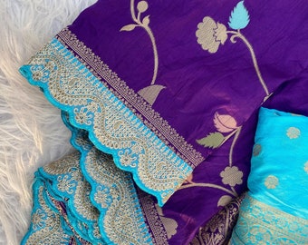 Banarasi Pattu Saree, Zari Butta Weave, Floral Border