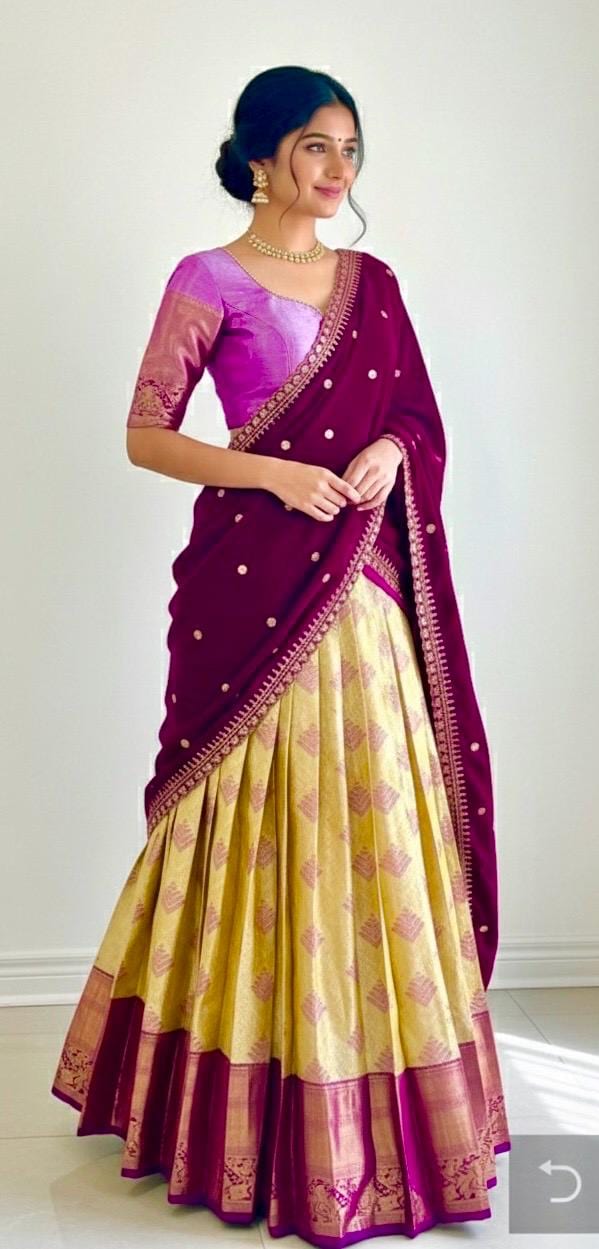 Kanchi Pattu Silk Lehenga - Handloom Kanjeevaram with Border