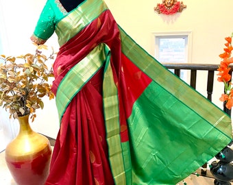 Kanchipuram Soft Silk Saree with Maggam Work Blouse (Fits 32-46)