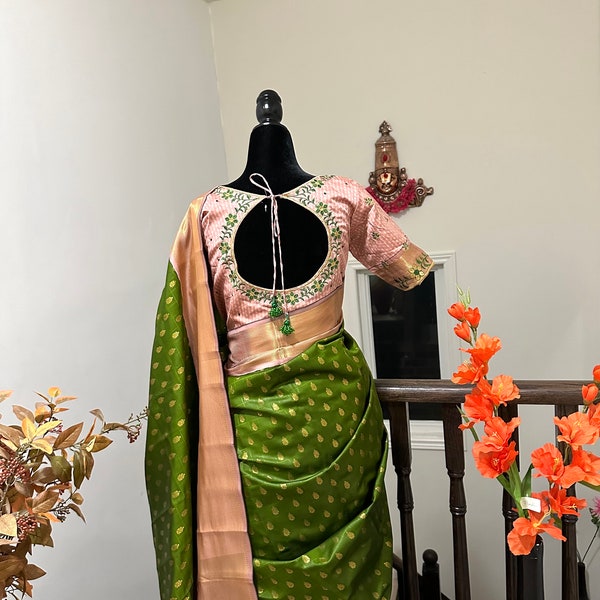 Kanchipuram silk saree with ready to wear work blouse