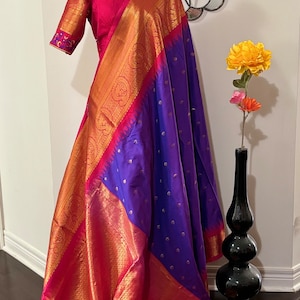Sarees de seda pura Gadwal sofisticados powerloom blusa pronta para usar com blusa bordada cabe até 32 -46 saree está pronto pico de outono