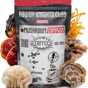Rowdy Mushroom Coffee 85 mg of Caffeine / Serving Instant Coffee that is Relaxing 6 Functional Mushroom Blend Ready in Secs Lasts 1+ Months