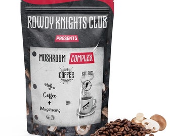 Rowdy Knights Club Gourmet Mushroom Coffee 6 oz - 6 Mushroom Blend of Chaga, Turkey Tail, Reishi, Cordyceps, Lion's Mane, Maitake