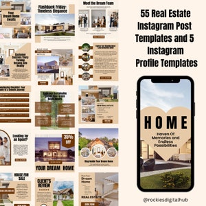 PLR 55 Real Estate Instagram Post Templates and 5 Instagram Profile Mockup Templates Instagram Sell on Etsy Resell Rights Realtor Templates