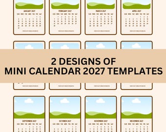 Mini-Kalendervorlagen 2027: Tischkalender (2 Designs)
