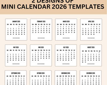 Printable 2026 Mini Calendar Templates Business Card Size 2x3.5 Inch ...