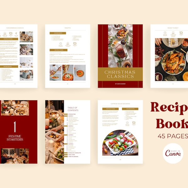 Christmas Recipe Book | Recipe Book Template | Cookbook Template | Digital Recipe Book | Family Recipe | Canva Templates