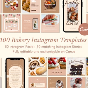 Bakery Instagram Templates | Bakery Branding Kit | Food Instagram Template | Business Social Media Posts | Instagram Template Bundle