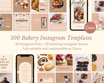 Bakery Instagram Templates | Bakery Branding Kit | Food Instagram Template | Business Social Media Posts | Instagram Template Bundle