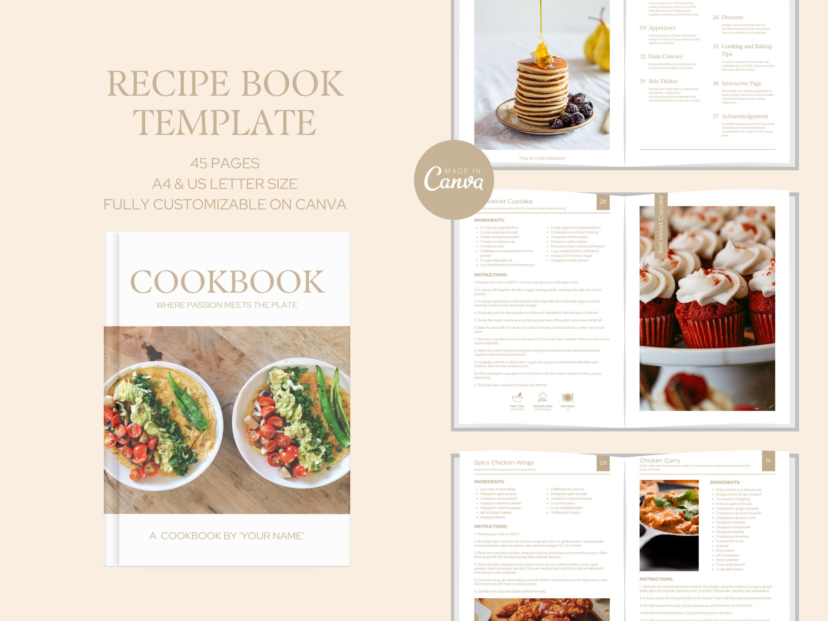 Recipe Book Template | Cookbook Template | Family Recipe Book | Digital Cookbook | Canva Templates | Printable Recipe Ebook