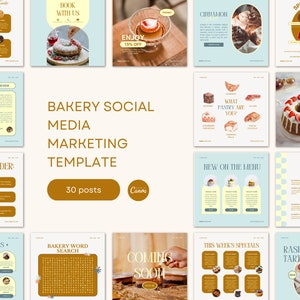 Bakery Instagram Template |  Pastry Shop Branding Kit | Food Instagram Template Bundle | Business Social Media Posts | Canva Templates