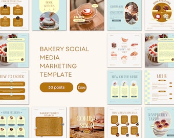 Bakery Instagram Template |  Pastry Shop Branding Kit | Food Instagram Template Bundle | Business Social Media Posts | Canva Templates