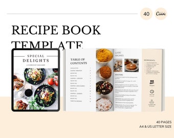 Recipe Book Template | Cookbook Template | Digital Recipe Book | Editable Recipe Template | Canva Templates