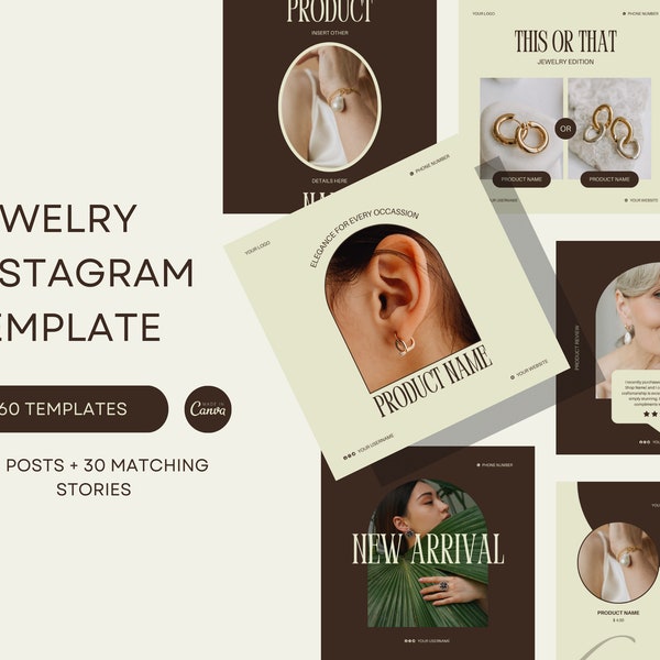 Jewelry Instagram Template | Jewelry Business Branding Kit | Jewelry Store Marketing Post | Editable Instagram Bundle | Canva Templates