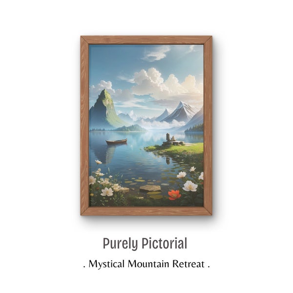 Mystical Mountain Retreat - The Serene Ruins of Eldoria - Modern Home Decor Digital Print - Printable Art - Digital Art