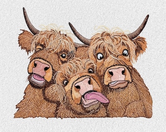 Highland Cow Machine Embroidery | Funny Fluffy Farm Animal Digital Pattern Download
