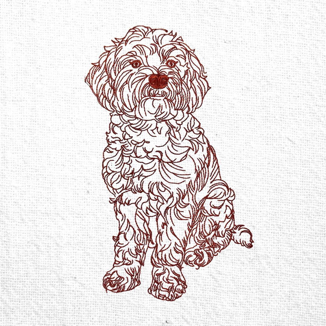 Cockapoo Dog Embroidery Design Pet Embroidery Design Dog Redwork ...