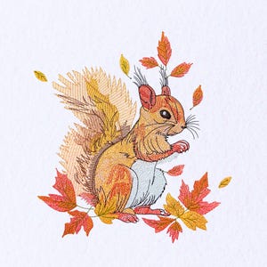 Squirrel In Autumn Machine Embroidery Design Fall embroidery design Animal embroidery pattern Autumn leaves embroidery Digital embroidery