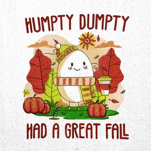 Fall Machine Embroidery Design  Cartoon  Character Embroidery Humpty Dumpty Fall Nursery Rhyme Autumn Embroider Pattern Instant Download