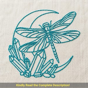 Dragonfly Moon Crystal Redwork Embroidery Design