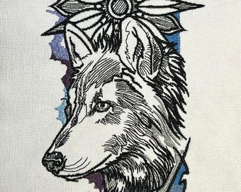 Blumen Wolf Stickmuster, Maschinenstickerei: Sofortiger Download Download